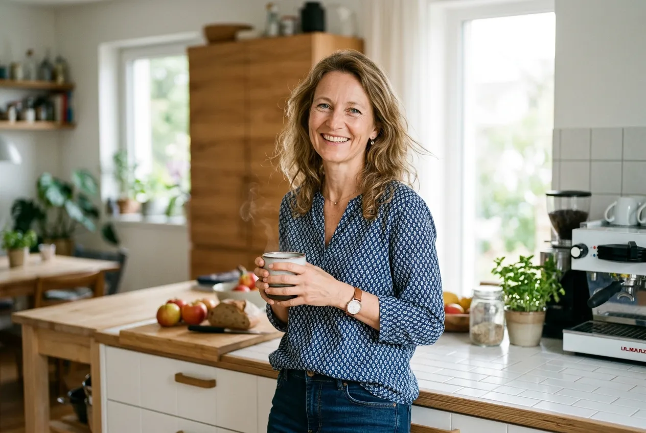Frau ab 40 in der Küche – gesund und vital